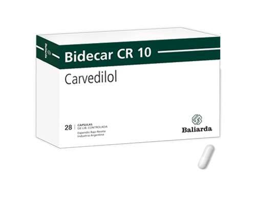 Bidecar CR_10_10.png Bidecar CR Carvedilol angina de pecho Antianginoso betabloqueante Bidecar CR Carvedilol Hipertensión arterial Insuficiencia cardíaca